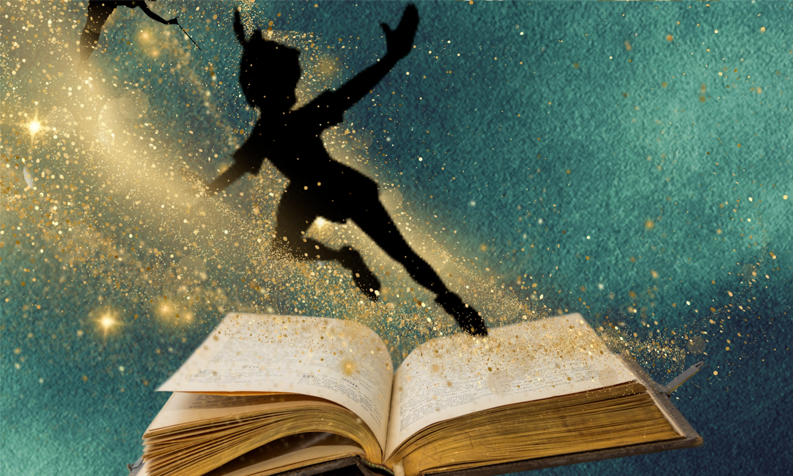 Peter Pan comes out of a storybook
